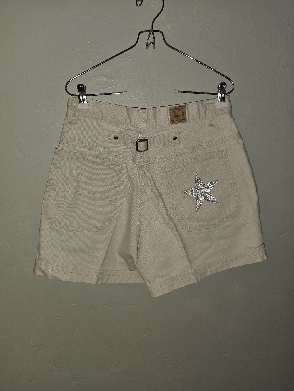 1990s Wrangler Riders Cream Bedazzled High Rise Jean Shorts